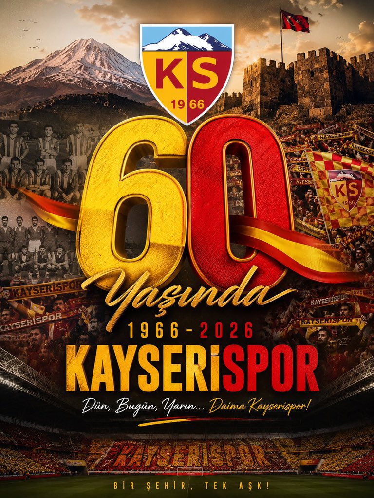 Burak381966's tweet photo. Şanlı Kayserispor’umuz 60 yaşında! 🟡🔴

Şan ve şerefle dolu mazinle, nice başarılarla dolu yıllara Şanlı Kayserispor! https://t.co/t4IWEZLkgM