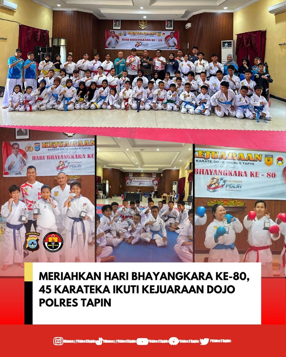 polrestapin_'s tweet photo. Polres Tapin, dalam rangka memeriahkan Hari Bhayangkara Ke-80 bertempat di Aula Namora Polres Tapin dilaksanakan Kejuaraan Karate Dojo Polres Tapin. Kegiatan secara resmi dibuka oleh Wakapolres Tapin Kompol Aunur Rozaq, S.Sos selaku Dewan Penasehat Dojo Polres Tapin https://t.co/tGzJxOCyQ9