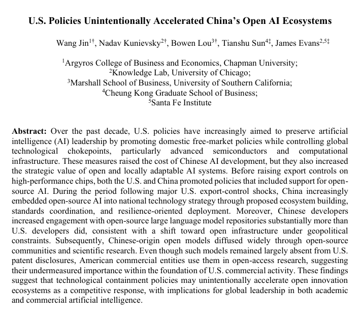 US chip curbs unintentionally accelerated China's open-source AI, study finds