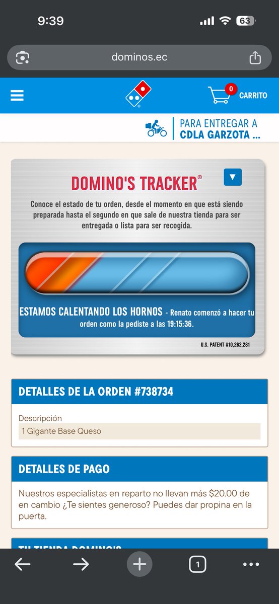 javicovillegas's tweet photo. Hola @dominosecuador  se demoran 2 horas en preparar una pizza, no contestan el teléfono, no contestan sus redes, no avanza el tacker. Van a dar alguna solución? https://t.co/tssWpYIMJd