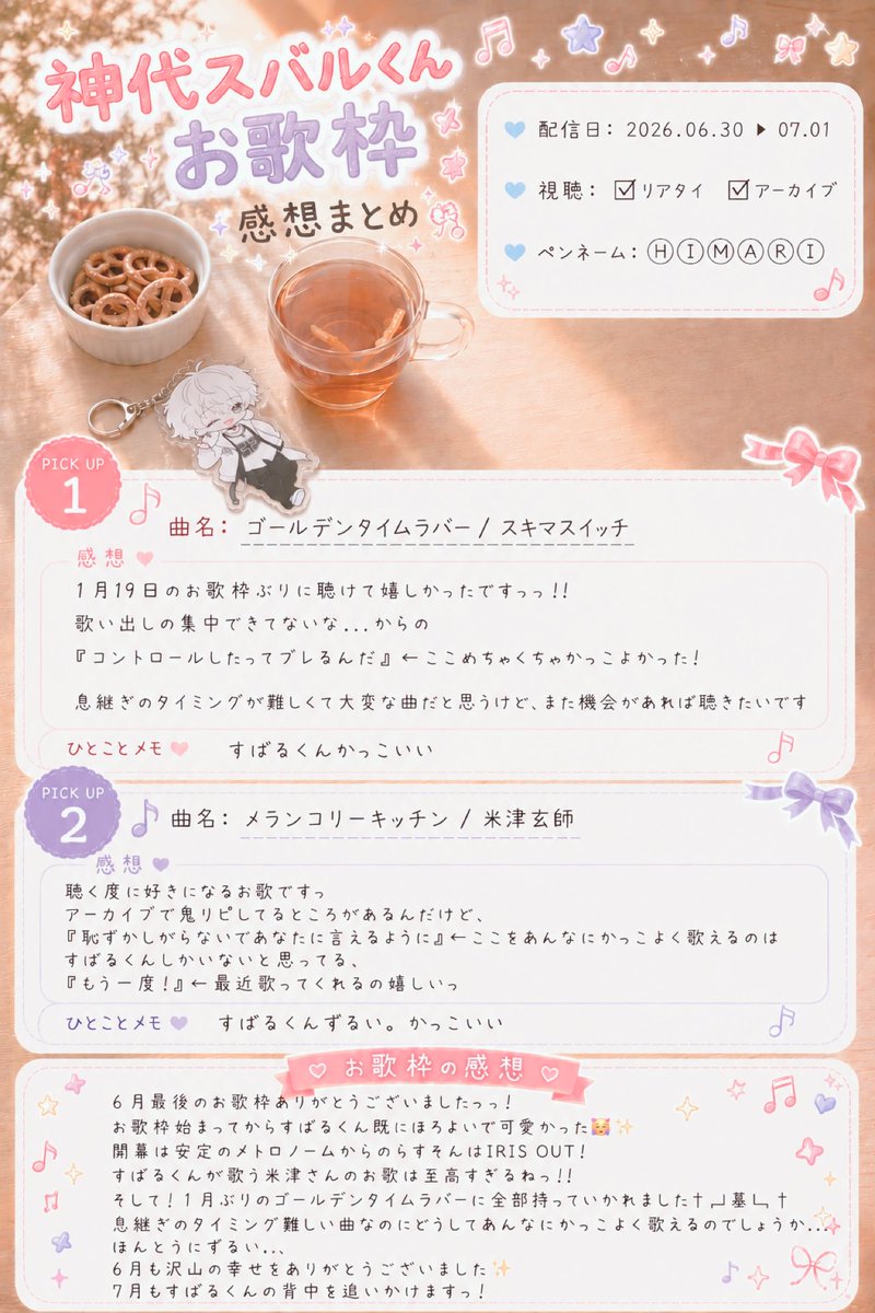 hima_subamero's tweet photo. 6月さいごのお歌枠だったので
幸せ噛みしめながら聴いてました𓂃⑅⃛

配信、アーカイブ共に
すばるくんから沢山パワーもらいましたっ
いつも心を元気にしてくれるのは
すばるくんのお歌なの！！

6月もいっぱい楽しかった🩵
本当にありがとうっっ

꒰ #神代スバル  #すばるん教 ꒱ https://t.co/Zmtt5RRuX5