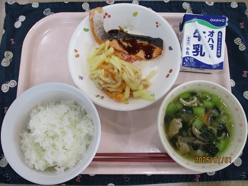 okayamasien's tweet photo. 7月1日（水）
＃鮭のバルサミコソース　＃岡山支援　＃給食 https://t.co/6QSgphIBIw