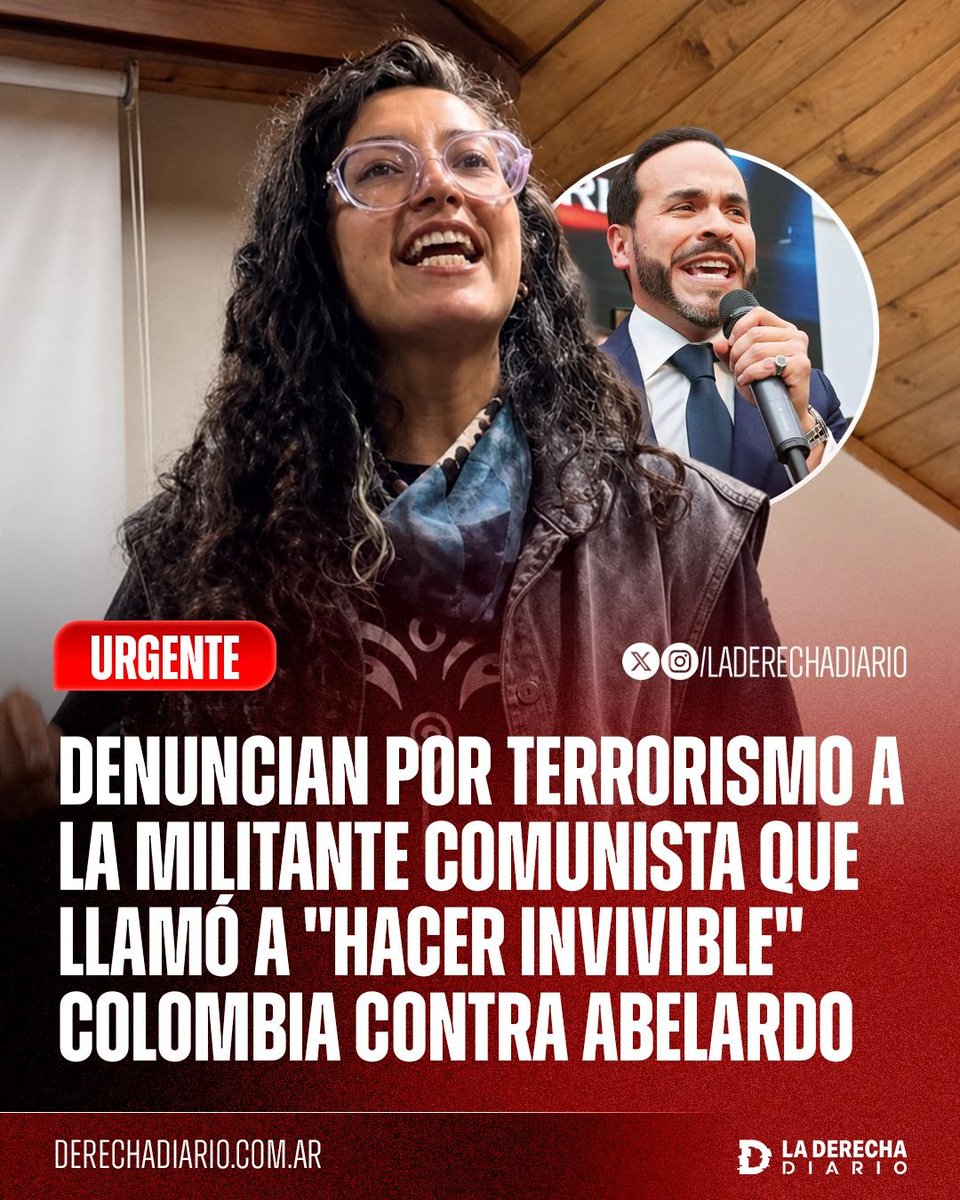 laderechadiario's tweet photo. 🚨🇨🇴 | EXCELENTE: La Corporación Colectivo de Abogados “Francisco de Paula Santander” denunció por terrorismo a la militante ultracomunista Viviana Marín Carmona, luego de que llamara a incendiar Colombia y a "hacer invivible" el gobierno del presidente electo Abelardo De La Espriella.