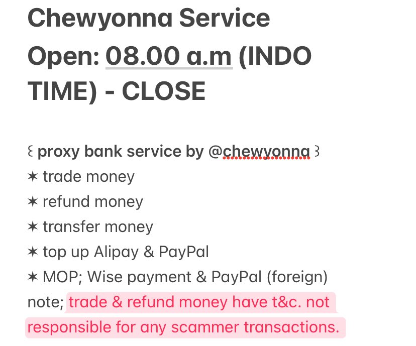yonnadelune's tweet photo. 🍒 Yonna Proxy Service 🍒

✦ co website 
✦ transfer bank 
✦ refund/convert 

🆗 nominal kecil/besar
🆗 paypal fnf, wise, id bank 

jasa convert paypal usd to idr to usd convert won transfer won won to rupiah to won tf rm ph baht peso ringgit rmb  alipay yen paypay gcash myr https://t.co/zUvcRuV5Dh