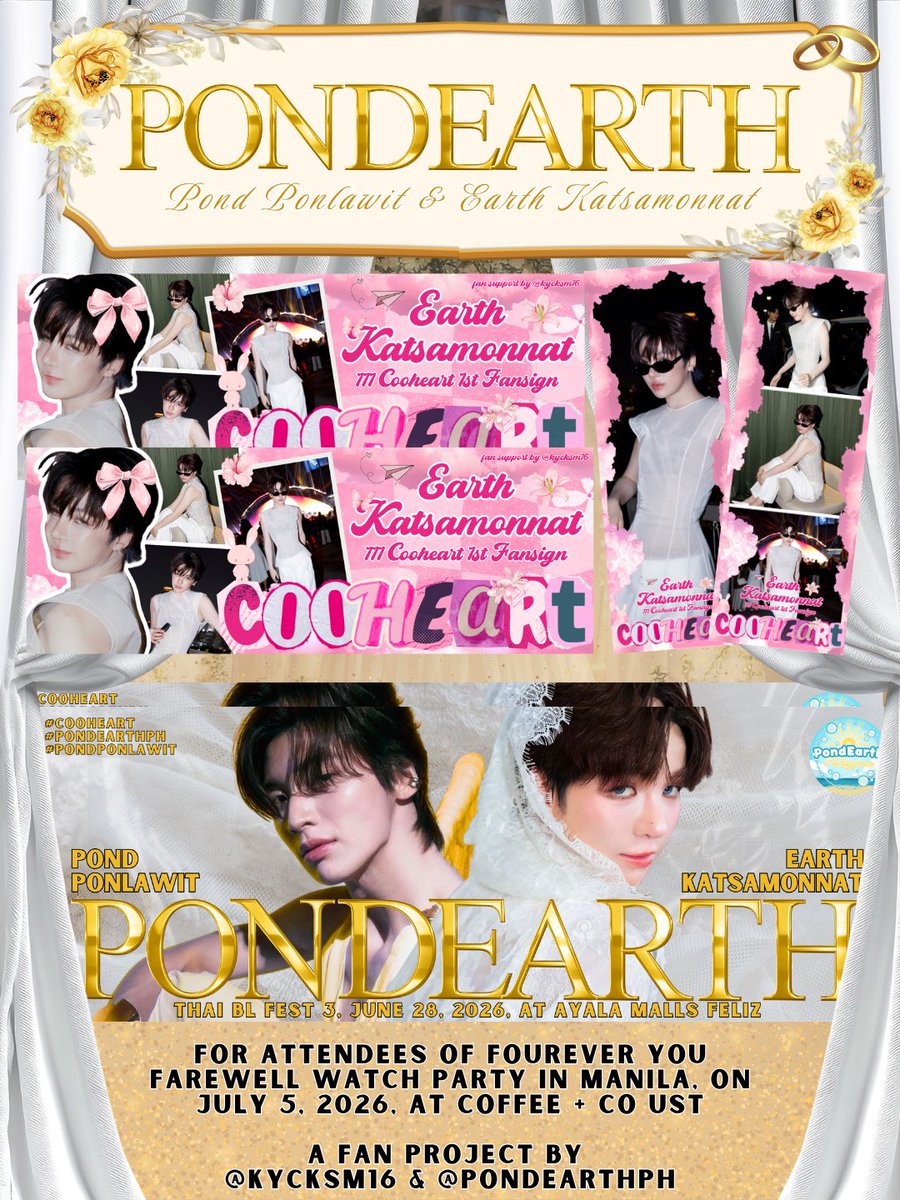 kycksm16's tweet photo. @PondEarthPH Thai BL Fest 3 Handbanner and @kycksm16 111 Cooheart 1st Fansign Handbanner & Bookmarks Giveaway 💙

Join us at #FourEverYouFarewellMNL on July 5, 2026, at Coffee + Co UST!

We can't wait to see you there! 🫶

@cooheartt #Cooheart 
@pondponlawit #PondPonlawit
#PondEarth #AlwaysWithPondEarth