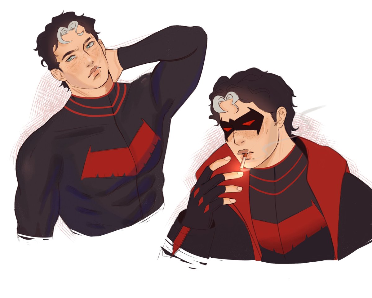 mazeeque's tweet photo. he's got a crick in the neck from single parenting #jasontodd #redhood https://t.co/67BksJgX23