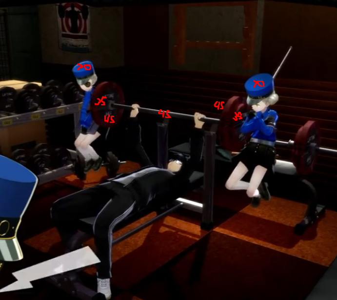 JohneAwesome's tweet photo. Persona fans debate power scaling all the time but conveniently ignore the fact that Joker is benching 345 lbs for reps here https://t.co/KLTylbJH66