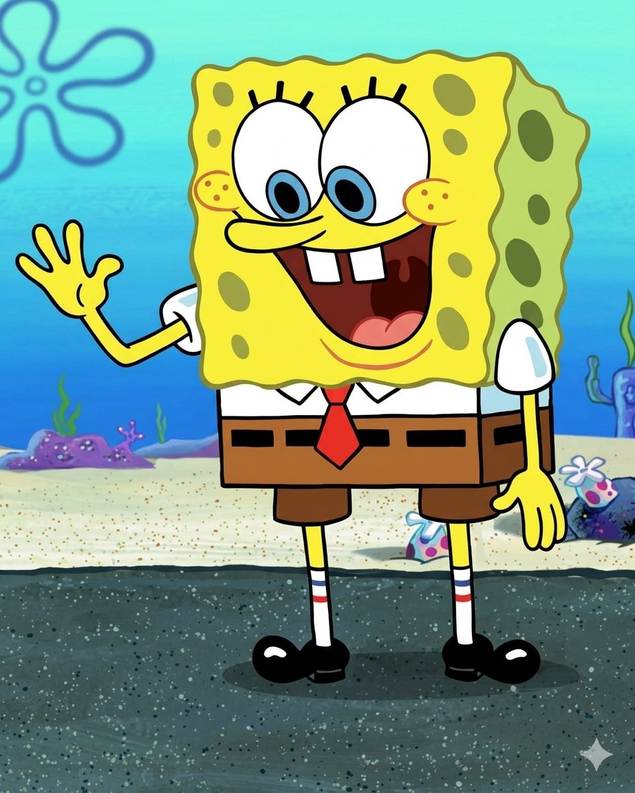 ChowJJ3's tweet photo. SpongeBob says "Hi!" in Google Gemini Ai https://t.co/u12H39FNlf