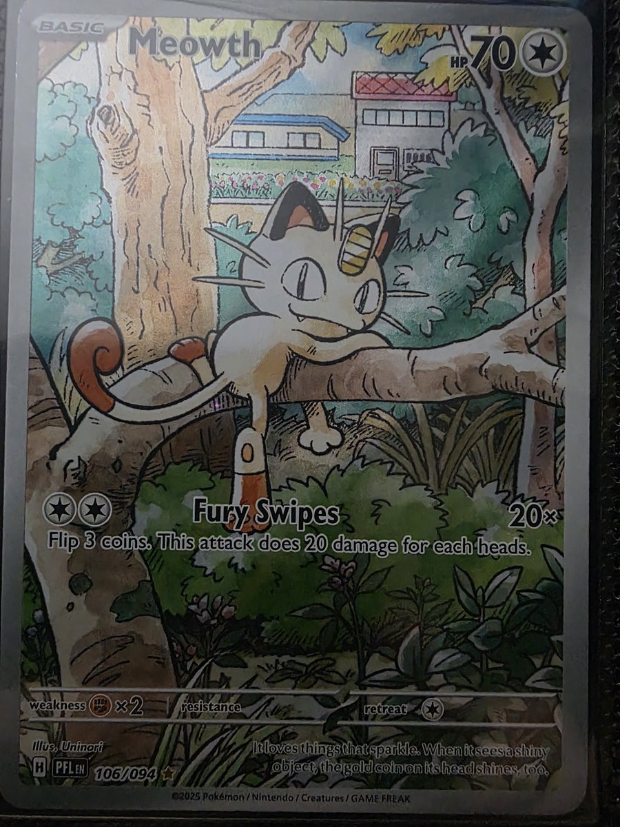 VeronicaStarTCG's tweet photo. There's something about Meowth cards...

They almost always end up being some of my favorites.😻✨️

Anyone else have a Pokémon they're automatically drawn to, no matter the rarity? 👇

#Meowth #TemanPemilih #MéxicoVsEcuador https://t.co/XwbHrrwmgW