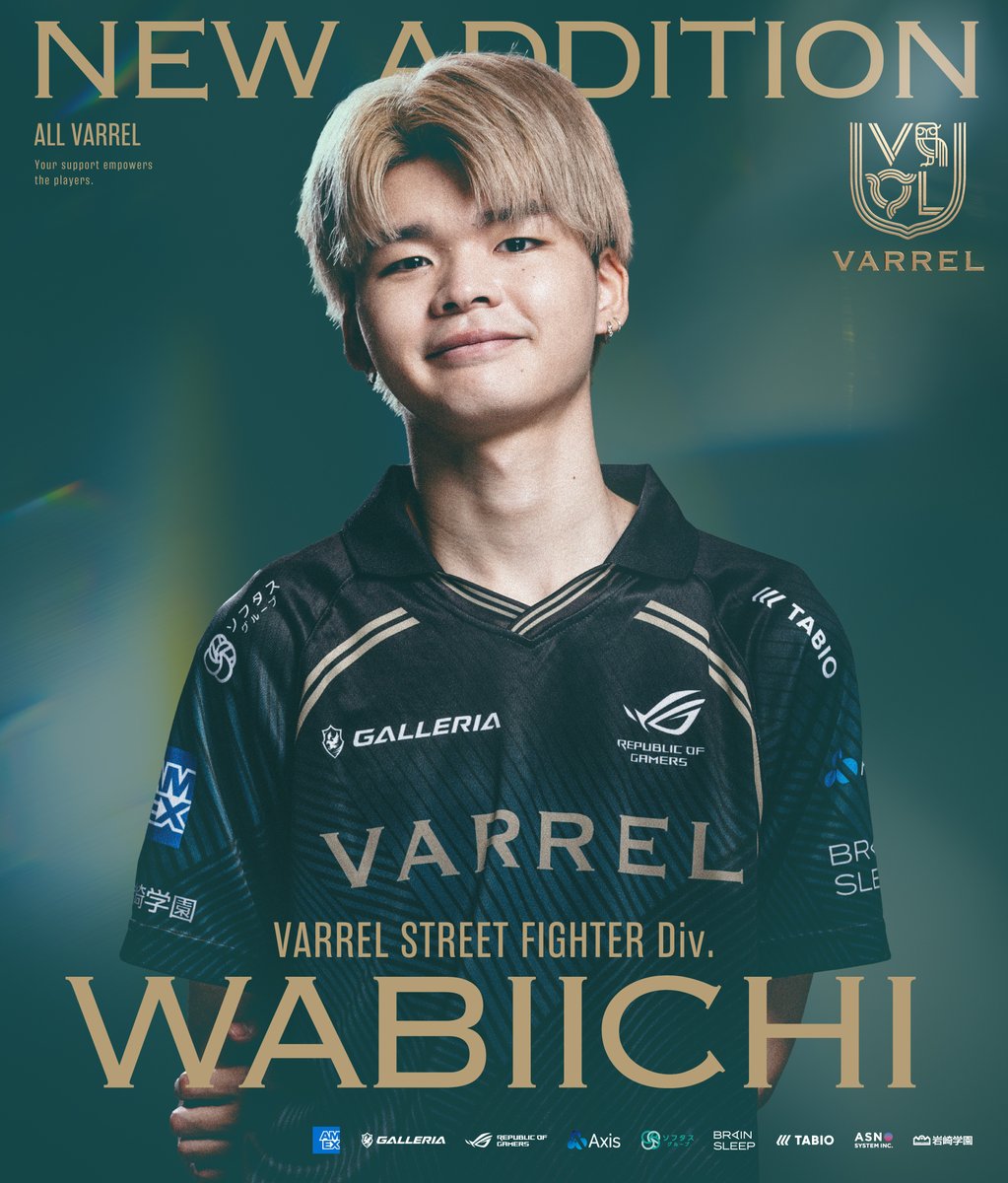 _VARREL's tweet photo. ◤ NEW MEMBER ◢

この度、STREET FIGHTER部門にわびいち(@wabiichi_fgc)がSBI e-Sports様より移籍加入いたしました🎉

大舞台で着実に結果を積み上げている若手の急先鋒✨
CPTもSFLもトパチャンもすべての頂点を目指して戦います👊

#ALLVARREL https://t.co/EU77jicMKL