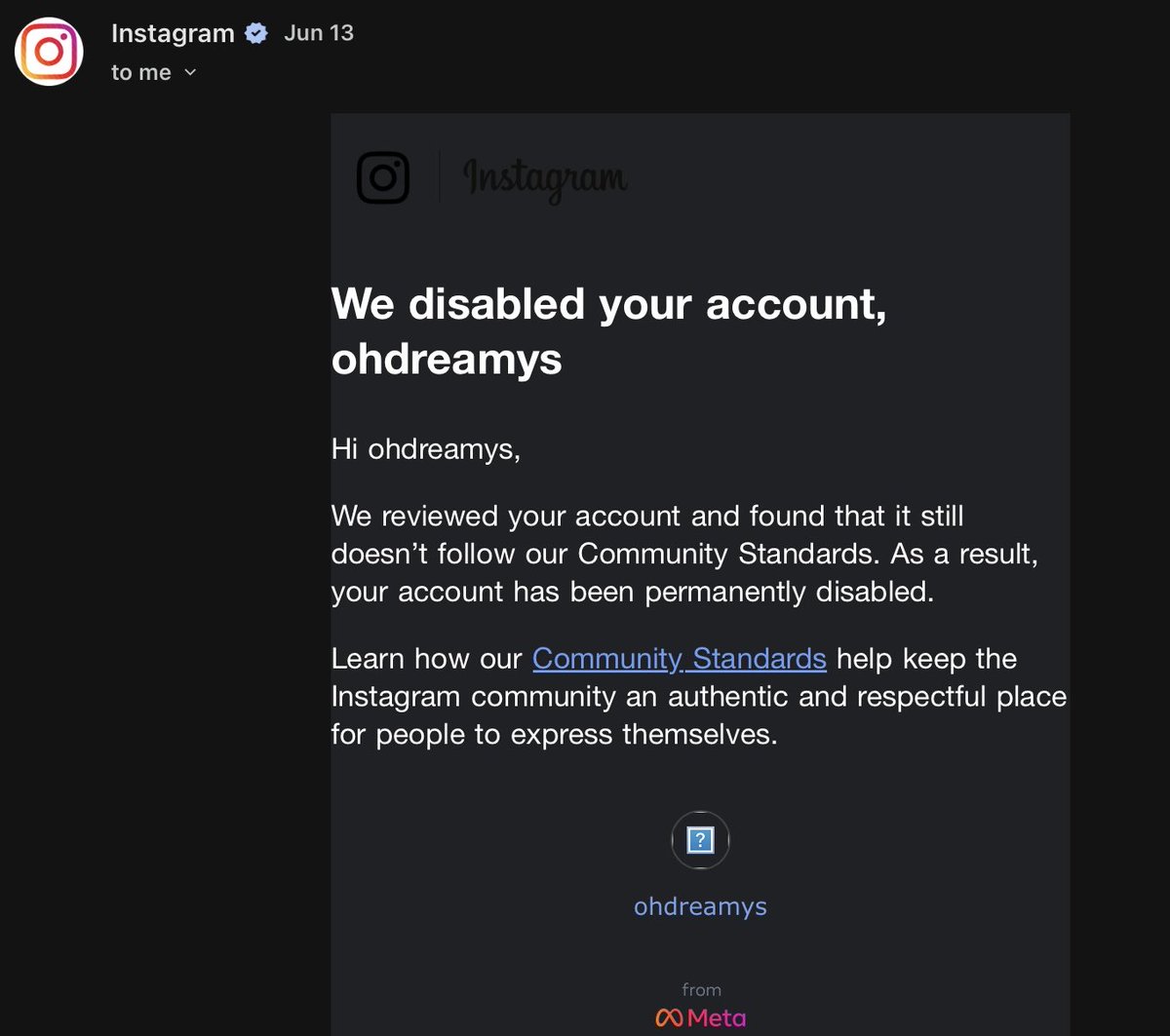 ohdreamys's tweet photo. Instagram banned 4 of my accounts for integrity. I submit the same ID for all. One account got reinstated but my other accounts were disabled?? 

Doesn’t make sense why I only got 1 back and idk what to do 🥲 https://t.co/LZTDLeEu0d