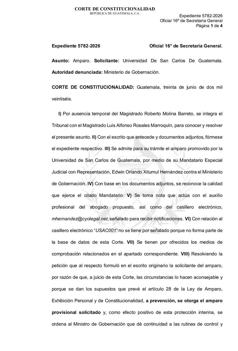 5toPoderSM's tweet photo. TERRORISTAS NO SE PUEDEN ASOMAR A LA USAC PARA ASALTARLA LA CC LO PROHÍBE 

Ningún terrorista puede acercarse a la Universidad de San Carlos - USAC, que incluye la banda de la impuesta como vicepresidente Karin Herrera.

Todos los magistrados de la Corte de Constitucionalidad CC, ordenan al ministro de Gobernación resguardar el campus central de la USAC ante el riesgo de acciones de confrontación de grupos con intereses particulares, según equipo legal de la universidad. 

So pena de ser destituidos en el acto por no obedecer una orden de la máxima corte. 

CONTINUARÁ…