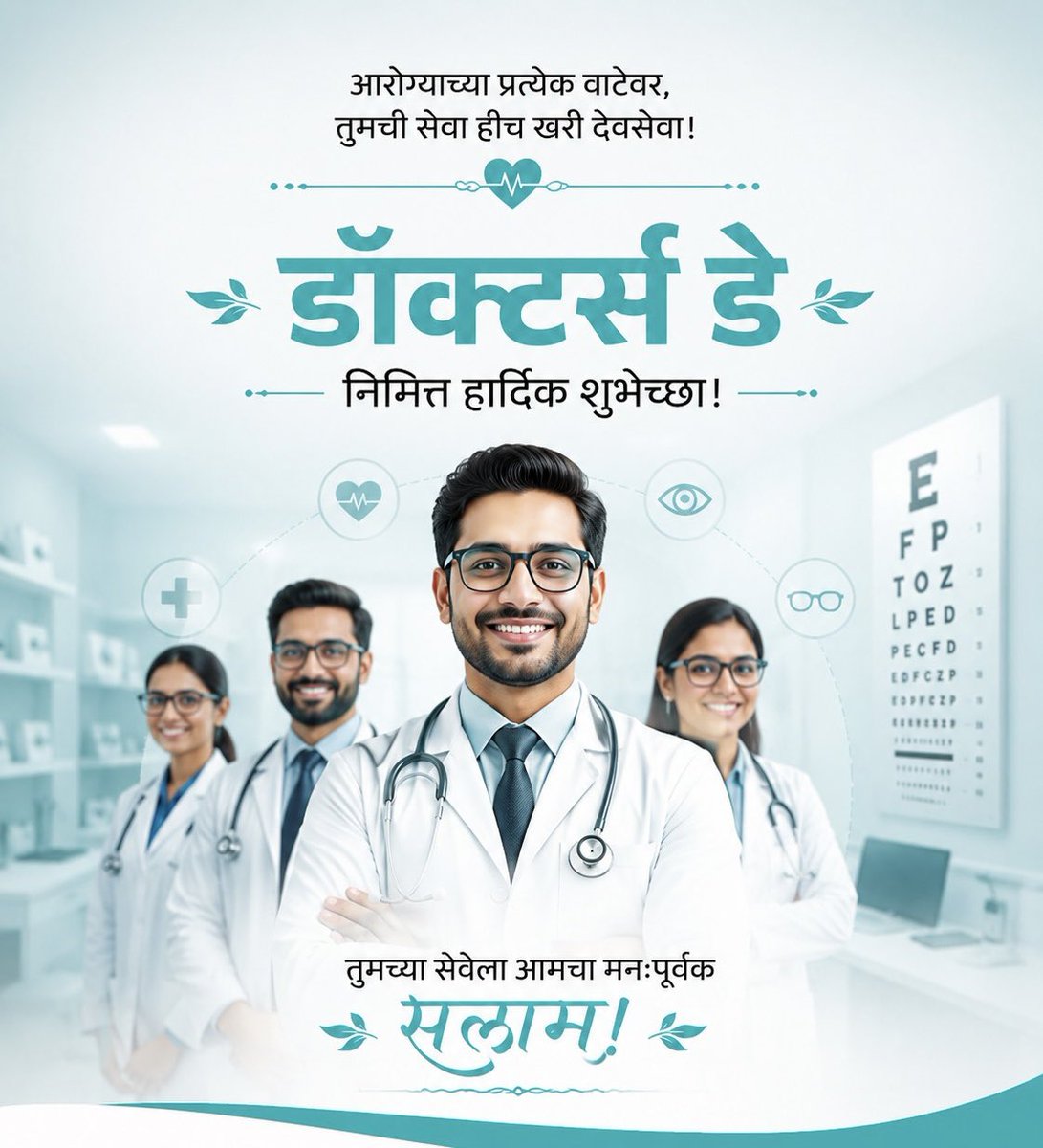 bhushangINC's tweet photo. 👨‍⚕️ जागतिक डॉक्टर्स दिन 👩‍⚕️
रुग्णांच्या हाकेला ज्यांनी दिली साद,
ज्यांच्यासमोर उभं राहायची नाही बिशाद,
जगण्याच्या प्रत्येक लढाईत
जे बनले आधारस्तंभ…
अशा समर्पित डॉक्टरांना
मनःपूर्वक कृतज्ञता आणि शुभेच्छा! 🙏

“तुम्ही आहात म्हणून आम्ही सुरक्षित आहोत.”
धन्यवाद, डॉक्टर!

#DoctorsDay https://t.co/FG3lz2u1hB