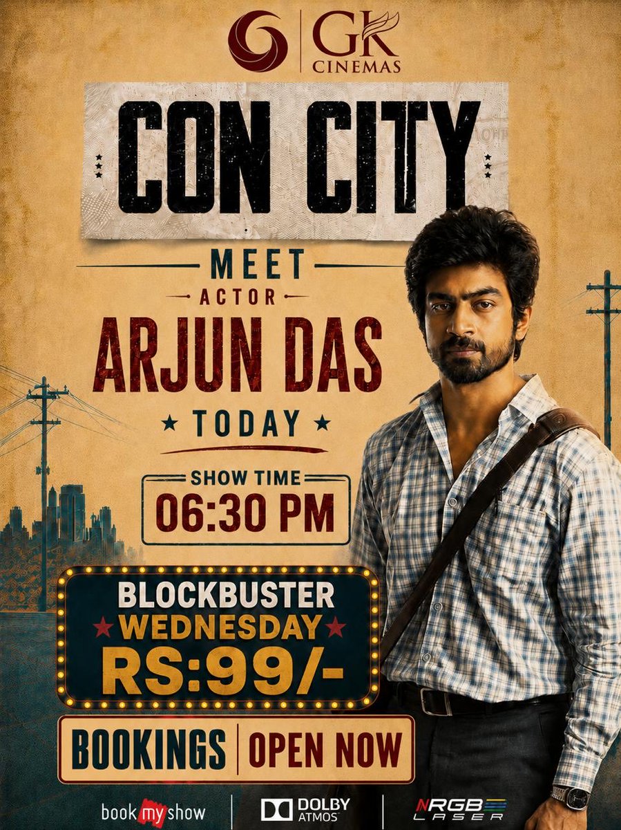 GKcinemas's tweet photo. #ConCity at #GK .. Meet actor ⁦@iam_arjundas⁩ today at 6:45 pm show .. Book your tickets now https://t.co/tWLCXgKh6u