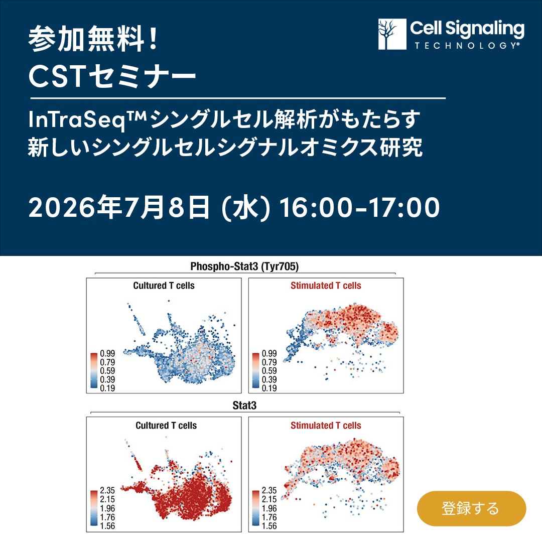 CellSignaling's tweet photo. 開催まで残り1週間！
CSTとGENEWIZは、内閣総理大臣賞を受賞した東京大学の山岸誠先生を招き、InTraSeq™シングルセル解析の共催ウェビナーを開催します。解析の概要や最新の研究知見を詳しく紹介。シグナルオミクス研究の最前線を学べる貴重な機会です。ぜひご参加ください。https://t.co/pNCtCXgnF4 https://t.co/nmqetnl9Eq
