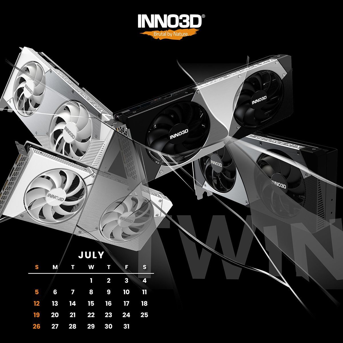 Inno3D's tweet photo. Here comes the July wallpaper for your desktop & mobile phone!😁 If you have already upgraded to our latest RTX 50 Series Twin X2 GPUs, download these wallpapers to match your setup!⚫️⚪️

⬇️ Get them now:
Desktop: https://t.co/SPwfF2wegK
Smartphone: https://t.co/JNRy6sXqas

#brutalbynature #inno3d #rtx #blackwell #geforce #rtx #rtx50 #OC #overclock #AI #PC #smartphone #calendar #wallpaper #pcgaming #gpu