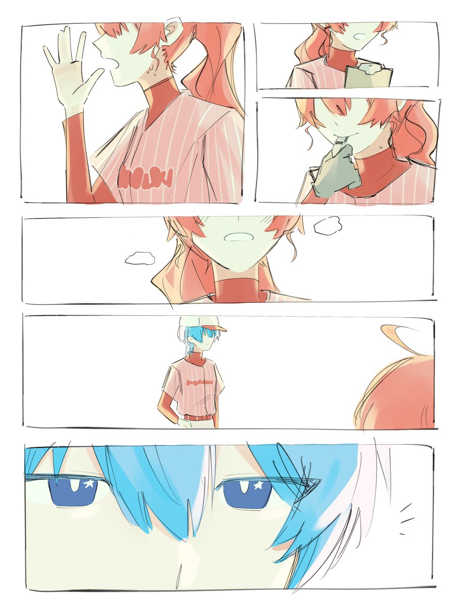 rukoou's tweet photo. 🌸☄️ mcmt comic (4/4) baseball パワプロ au where sakurasaki coach miko overworks herself and collapses from a heatstroke and faints. and gayass sui is heartbroken bcs shes gay and stresses out and looks after her for HOURS even tho everyone else already left like a GAYASS https://t.co/rPqp3Eeuh4
