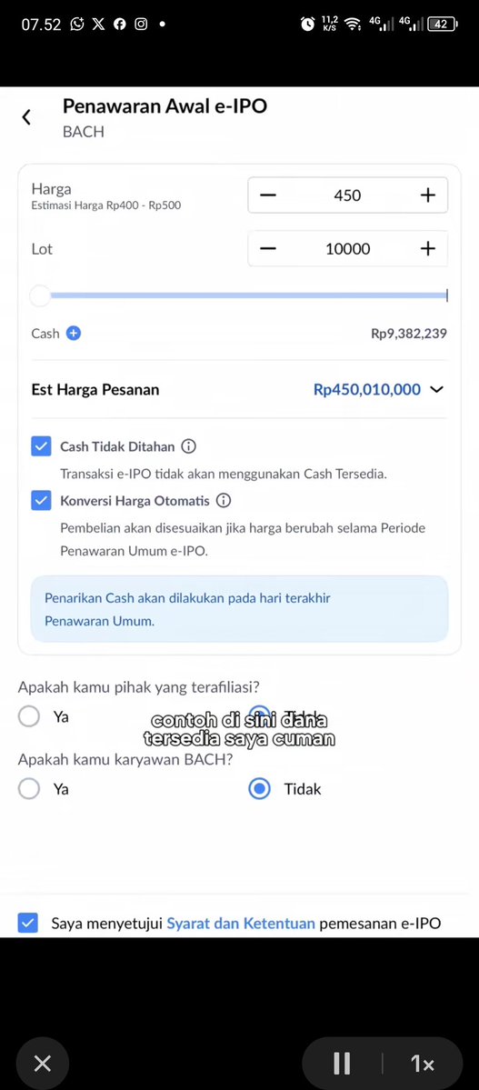 Candralia_'s tweet photo. Awalnya kukira Tommy Yu Irawan cuma bikin judul yang lebay. Soalnya di TikTok dia bilang bisa pesan IPO sampai Rp450 juta padahal cash cuma sekitar Rp9 juta. Pas ditonton sampai habis, baru ngeh ternyata pakai fitur cash tidak ditahan di Ajaib buat pesan IPO. https://t.co/1gvEHEWGqo