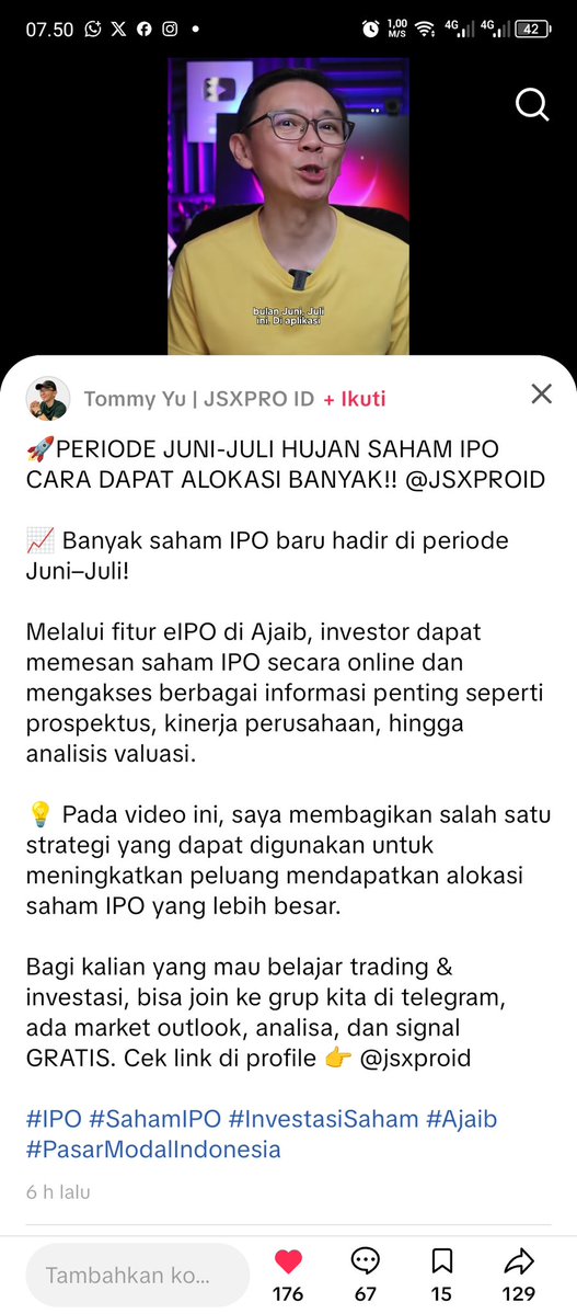 Candralia_'s tweet photo. Awalnya kukira Tommy Yu Irawan cuma bikin judul yang lebay. Soalnya di TikTok dia bilang bisa pesan IPO sampai Rp450 juta padahal cash cuma sekitar Rp9 juta. Pas ditonton sampai habis, baru ngeh ternyata pakai fitur cash tidak ditahan di Ajaib buat pesan IPO. https://t.co/1gvEHEWGqo