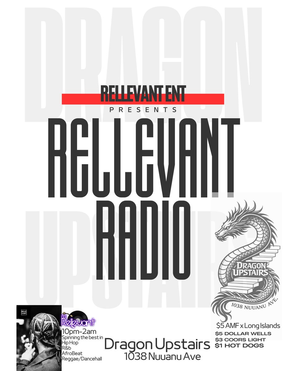 DjRellevant's tweet photo. Thursday 10pm-2am at #DragonUpstairs https://t.co/fdsDEx3oxT