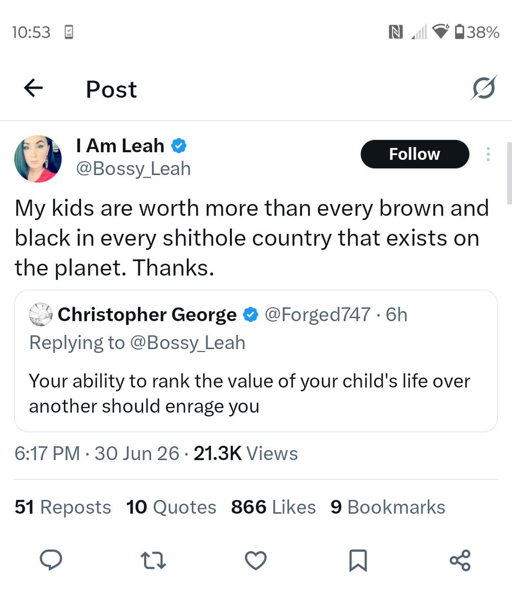 WinningWalkers7's tweet photo. @Bossy_Leah @BryanBatts77 It's clearly not about immigration laws for you. You just don't like dark-skinned people. So for that reason alone, I hope your kids all grow up to marry outside their race. You'll probably off yourself 😂 https://t.co/NW07zBkpro