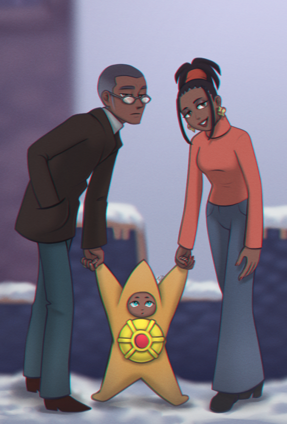 beagletsuin's tweet photo. “Aww, you’re so cute, Rai!…And your parents look cute together too!”  

“Actually, that’s my big brother and sister.”  

#pokemonswsh #pkmnswsh #raihan #キバナ https://t.co/T5MzW8DN9A