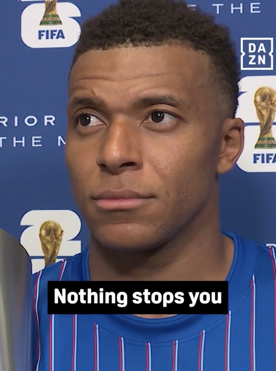 theMadridZone's tweet photo. 🗣️ Reporter: “17 goals for you in the World Cup Kylian, nothing stops you.” 

🗣️ Mbappé: “18, it’s 18 (smiles).” 

😂 https://t.co/iBy67YJspX