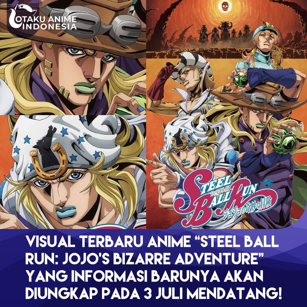 Otaku_Anime_Ind's tweet photo. Visual terbaru untuk anime STEEL BALL RUN JoJo’s Bizarre Adventure! Siap-siap, karena informasi terbaru mengenai 2nd STAGE bakal diumumkan Jumat nanti.

Serial ini rilis dengan sistem split-cour di Netflix, di mana 2nd STAGE akan mulai tayang musim gugur dengan jadwal satu episode setiap minggunya.