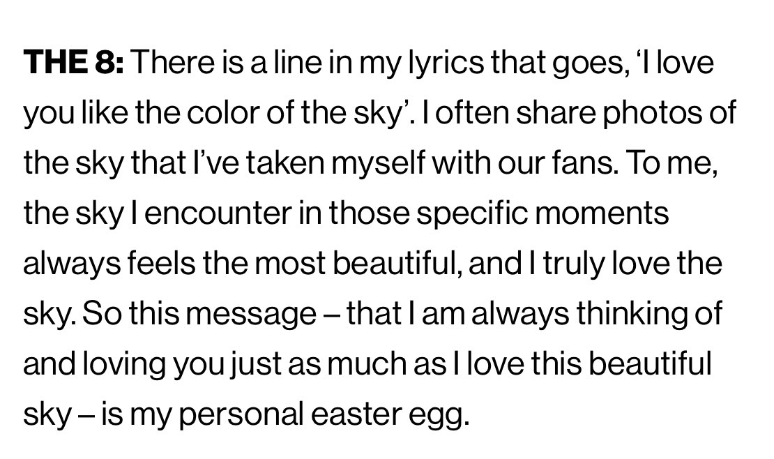 intoxmhao's tweet photo. minghao said ‘friend’ is the track that he connected the most 

🐸 because we were channeling our emotions towards our fans and looking back on the precious memories we shared.. 

🐸 there is a line in my lyrics that goes, I love you like the color of the sky, I often share photos of the sky that I’ve taken myself with our fans. to me, the sky i encountered in those specific moments always feels the most beautiful, and i truly love the sky , so this message— that i’am always thinking of and loving you just as much as i love this beautiful sky — is my personal easter egg.