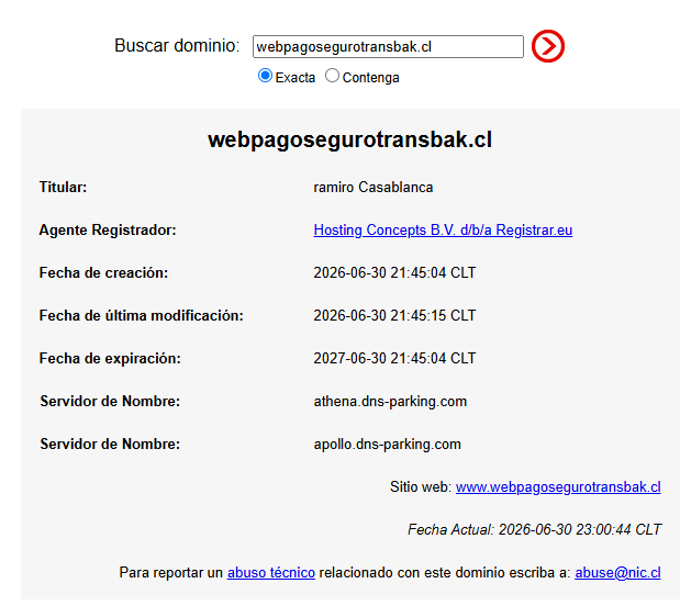 tial_cl's tweet photo. 🚨 Atención #Chile | Detectamos dominio suplantando #Webpay / #Transbank

El sitio simula una pasarela de pago Webpay, posiblemente aún en construcción.

🔎 Dominio activo:
webpagosegurotransbak[.]cl

👤 Usuario identificado:
soporte.ventasaldetalle@gmail[.]com
 Bot token de Telegram expuesto: 7780265028:AAHlIE9G4Lh1C_pRcDyXPDvjQ3Q4TLUoN3I
#Ciberseguridad #Phishing #ThreatHunting #DomainHunting #BrandProtection #Transbank #Webpay