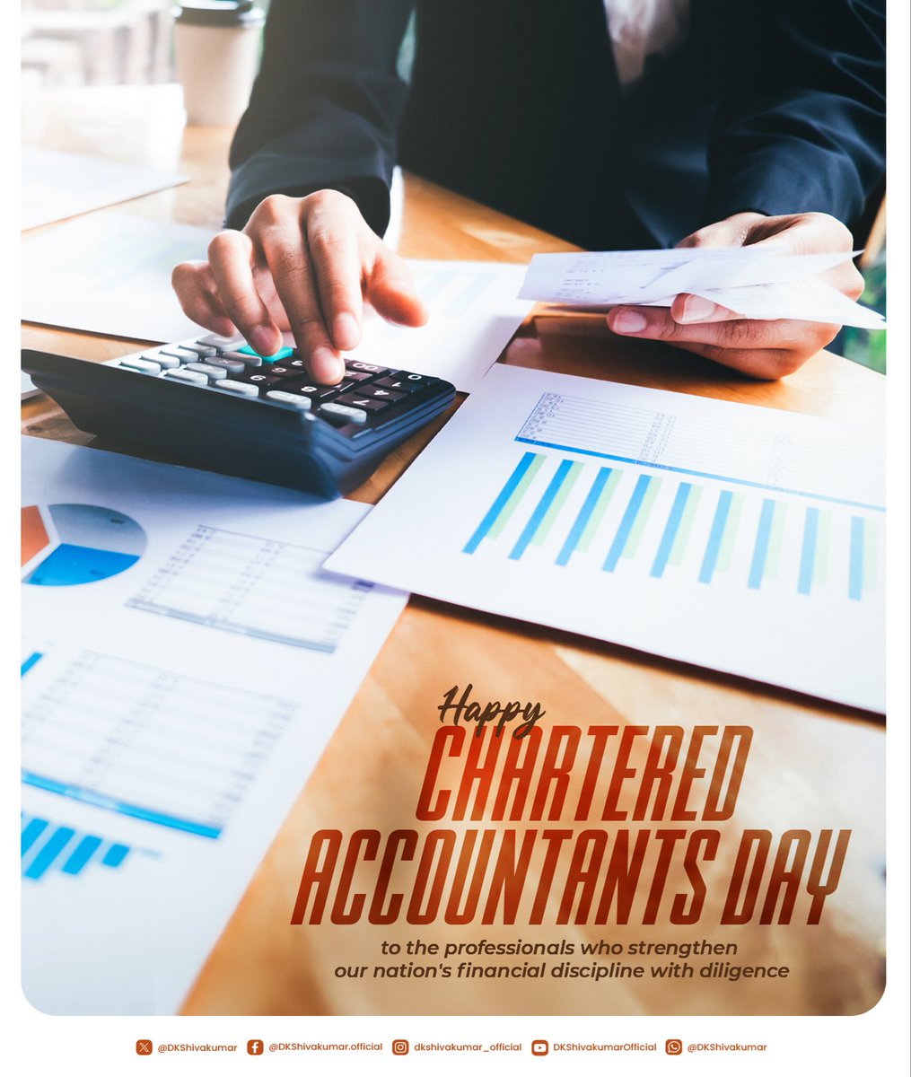 DKShivakumar's tweet photo. Chartered Accountants are among the silent architects of a strong and resilient economy. As the Institute of Chartered Accountants of India celebrates its 77th Foundation Day, I extend my warm greetings to every member and student whose professionalism and financial stewardship strengthen our institutions. My best wishes to the Chartered Accountant fraternity for their invaluable contribution to our nation's growth and prosperity.