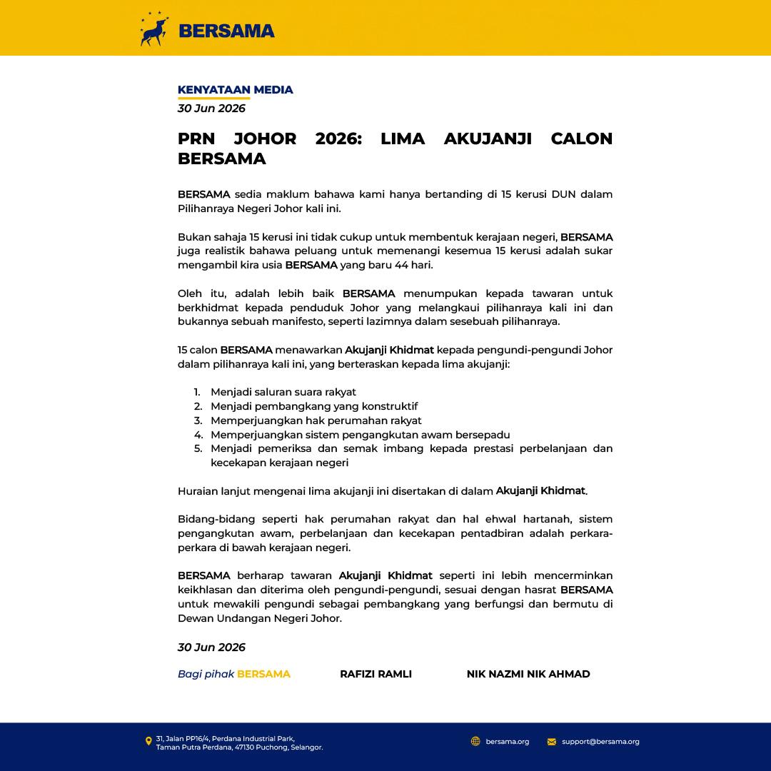 P020Peng_Chepa's tweet photo. Wadah baru untuk rakyat Johor sebagai pembangkang yang profesional dan bekerja untuk rakyat. 

Tolak calon² dari parti² dinosour yang jelas gagal melaksanakan manifesto² pada PRN lepas. 

BERSAMA hadir dengan AkuJanji dari rakyat untuk rakyat. 

Ayuh Johor!!! 
Ayuh BERSAMA!!! https://t.co/6jPYssxWwa