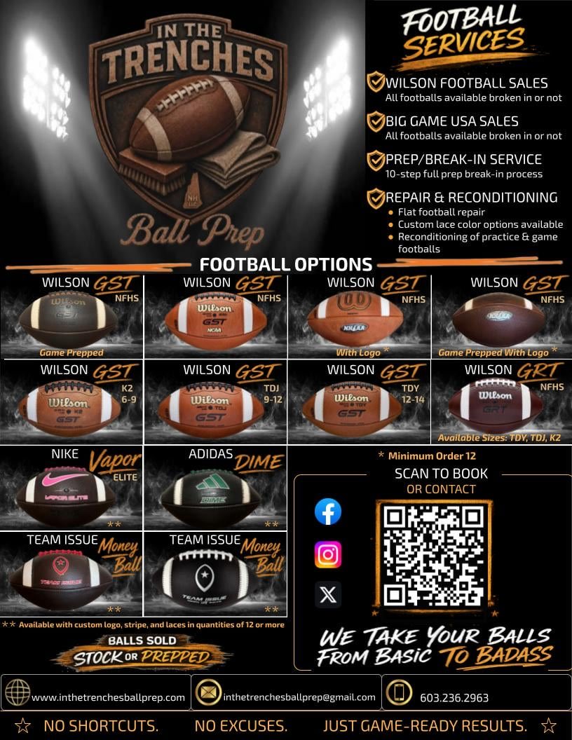 thetrenchesprep's tweet photo. In The Trenches Ball Prep is now selling footballs! Contact me for more info or to order. I can do custom, Wilson, Nike, Adidas, and Team Issue. Stock or prepped. https://t.co/zcEhmFS8t2
