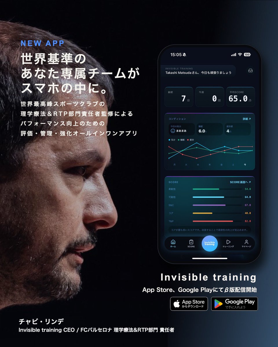 invtraining_app's tweet photo. THE TIME HAS COME.

Webサービスとして展開してきた
Invisible Training が、
iOS / Android のアプリに進化しました。

"あなた専属チーム"を、スマホの中に。

#invisibletraining https://t.co/4CBFA2ZEc3