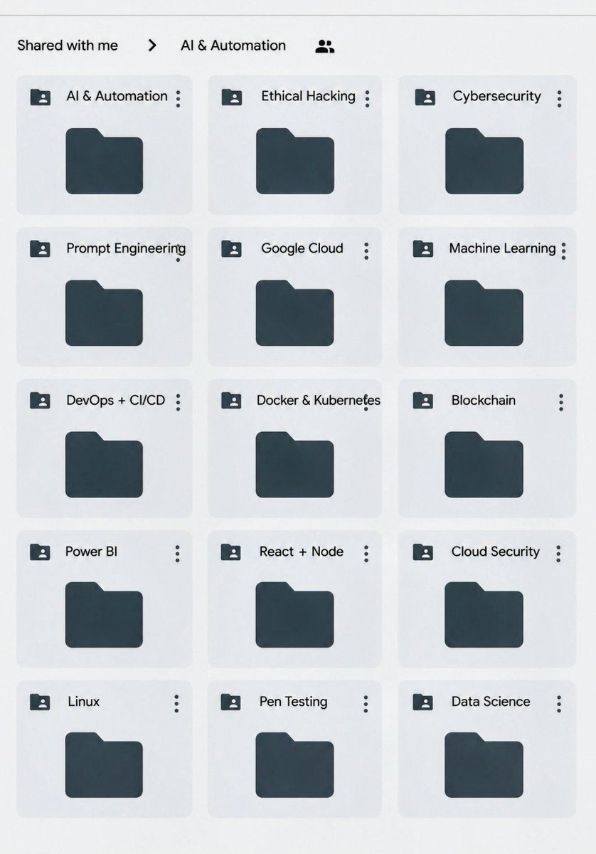 TehminaDEX's tweet photo. All Paid Courses (Free for First 4500 People).

𝗣𝗮𝗶𝗱 𝗖𝗼𝘂𝗿𝘀𝗲 𝗙𝗥𝗘𝗘 (PART - 1)
1. Artificial Intelligence
2. Machine Learning
3. Prompt Engineering
4. Claude,Chatgpt,Grok
5. Data Analytics
6. AWS Certified
7. Data Science
8. BIG DATA
9. Python
10. Ethical Hacking

(72 Hours only )

Like + RT + comment ' Drive '

Must Follow me @TehminaDEX