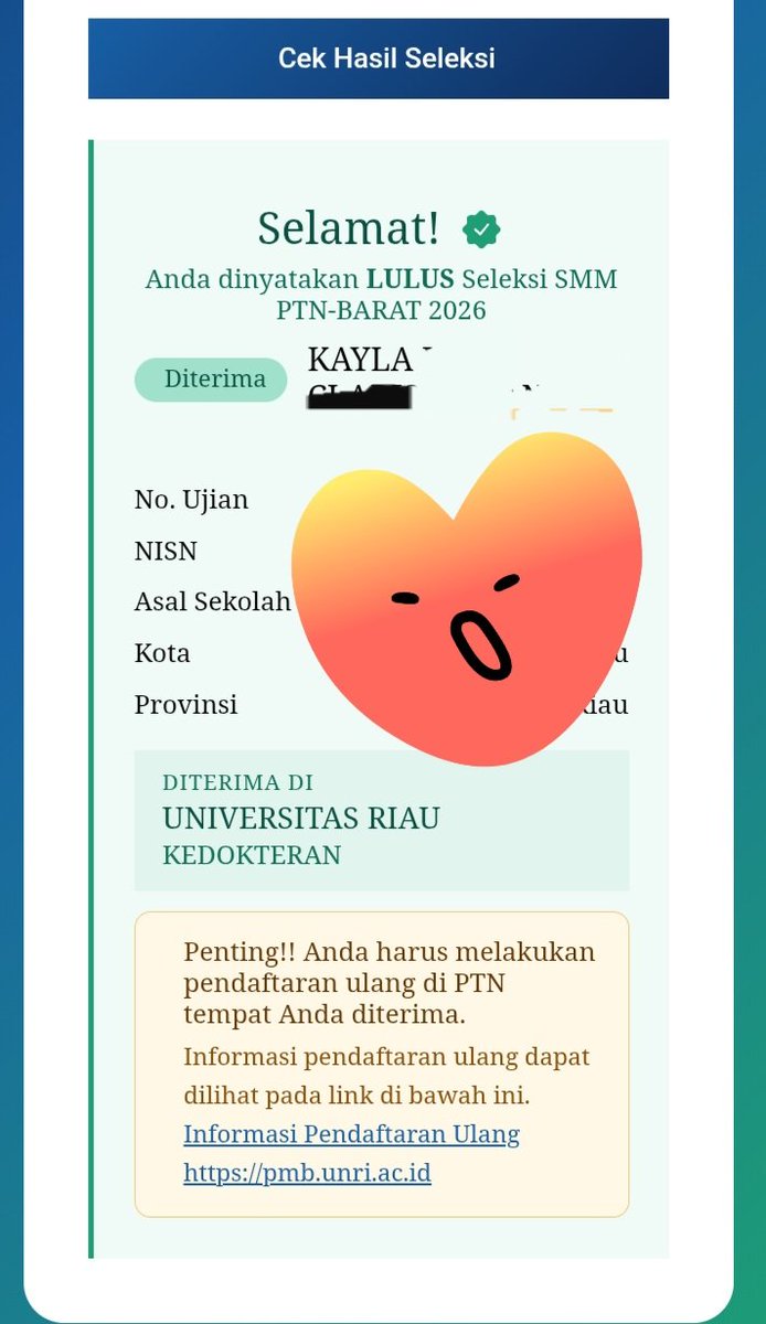 KaylaC91511's tweet photo. PUJI TUHAN!! Beneran ga percaya tahun ini dikasi kesempatan masuk PTN🥹🥹 thankyou fk unri dan geodesi undip💕💕

terimakasii smmptn barat🫰🏻 https://t.co/pOtCNyvn57