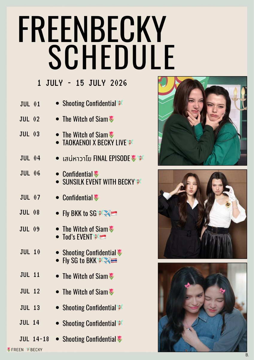 beampichaya1's tweet photo. ตารางงานฟรีนเบค 1 July - 15 July

#FreenBecky #ฟรีนเบค
#srchafreen #beckysangels https://t.co/11oW2awbxy