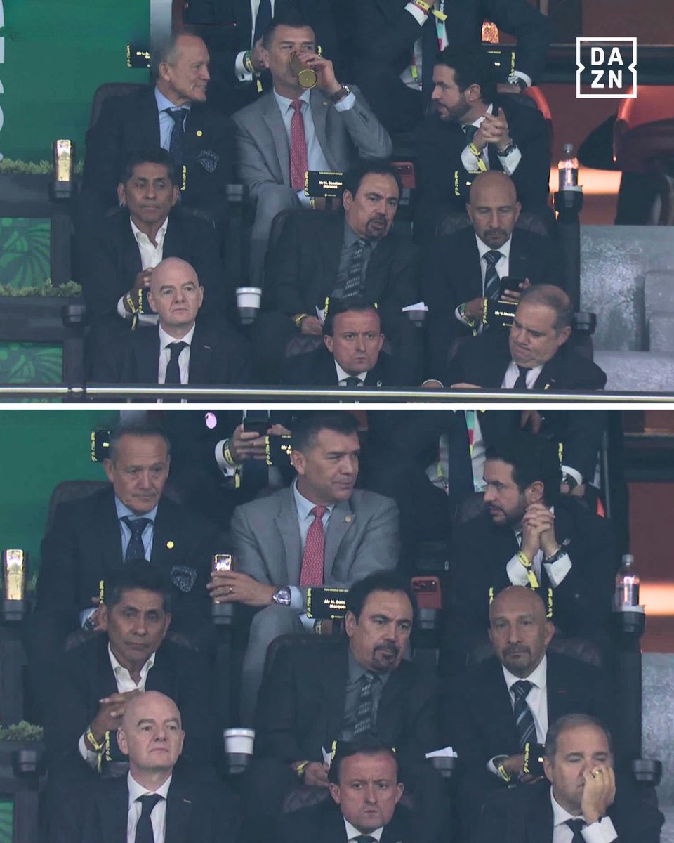 DAZNFootball's tweet photo. Mexico chasing history with legends watching on. 🇲🇽

Matador. Borgetti. Duilio. Campos. Hugo. Conejo.

Pure Mexican football nostalgia in the stands. 😭

#WorldCup https://t.co/PZIVNf8snC