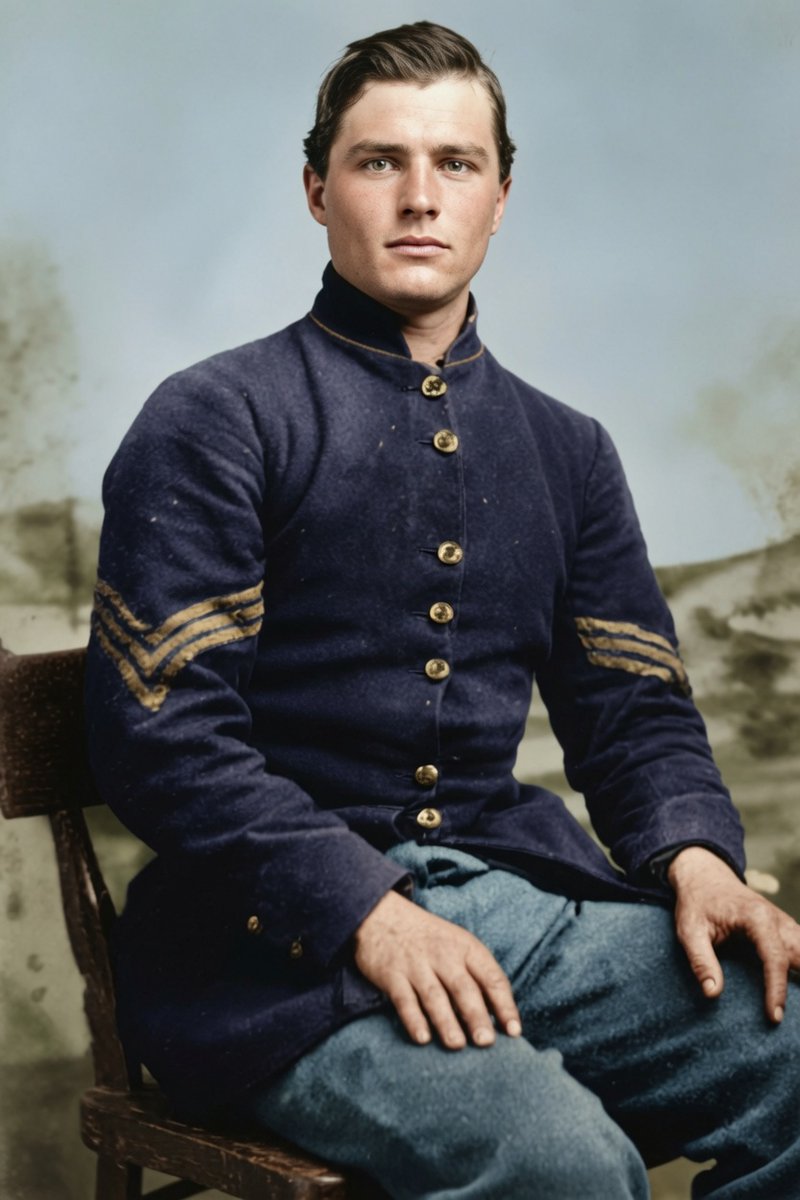 CorpBarnaby's tweet photo. 🇺🇸 Gettysburg 163 Live: July 1st, 11:00 AM

The first Medal of Honor action of the Battle of Gettysburg unfolds.

As the 6th Wisconsin Infantry charges the deep, unfinished railroad cut, hundreds of trapped Confederate soldiers from the 2nd Mississippi find themselves unable to climb out or fire over the steep dirt walls.

Corporal Francis A. Wallar goes forward into the pit and wrestles the battle flag completely away from the Mississippi regiment's color guard.

He immediately sends the captured banner to the rear.

The trapped defenders surrender, an entire regiment.

The "Black Hats" of the Iron Brigade secure an incredible victory.

Wallar will become one of the rare soldiers to survive every single battle of the war without ever missing a single roll call.