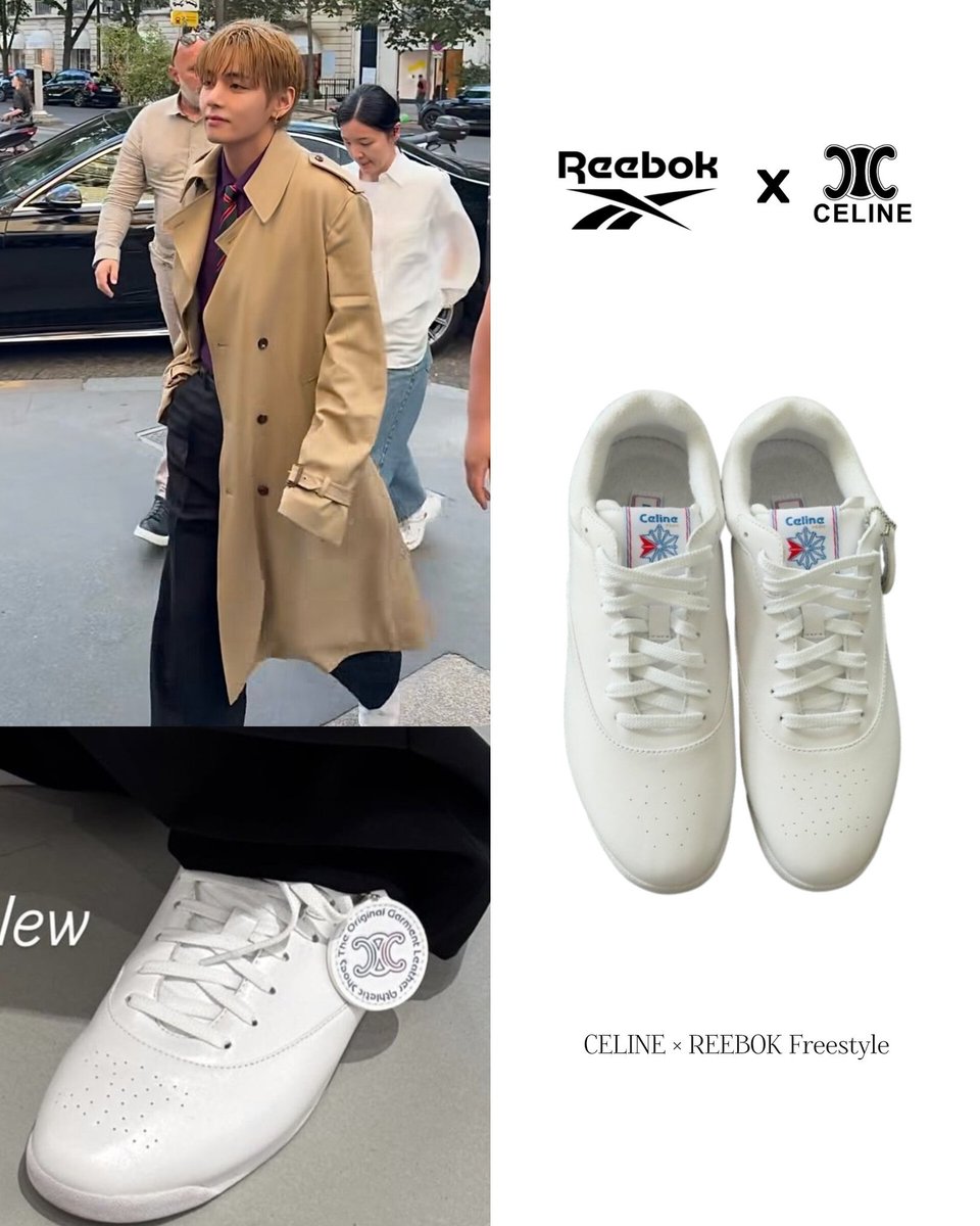 1230belV's tweet photo. Taehyung sharing his new Celine x Reeboks is the flex I needed today 😮‍💨 Love how they’re mixing luxury with that vintage sport vibe.

Tae looks so good in the white ones but I absolutely need the red pair 🫠

#TAEHYUNGxCELINE #VxCelineSS27 https://t.co/AGG3gPwxYU