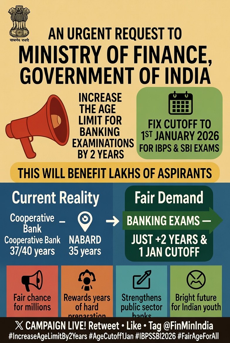 agrawalnupu171's tweet photo. Dear authorities, please consider one-time age relaxation for banking aspirants and retain the existing age cutoff. Many candidates have been affected by recruitment delays and deserve a fair chance to compete. Kindly hear our request. #FixIBPSAgeCutoffTo1stJan https://t.co/uqeqwmd4ho