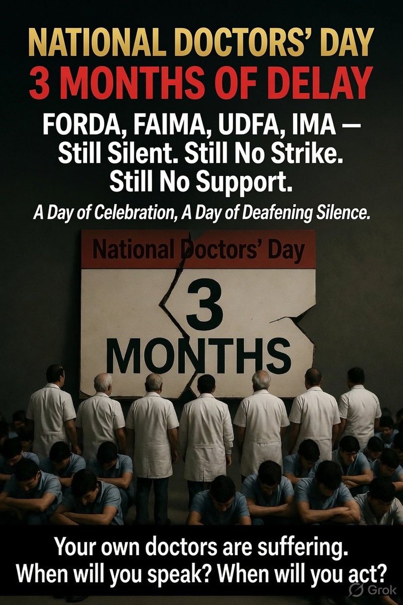GauravGautty's tweet photo. #NationalDoctorsDay
While the nation celebrates doctors, @FordaIndia @FAIMA_INDIA_ @UDAIndia & @IMAIndiaOrg remain silent spectators as NEET SS aspirants suffer for 3 months.
Your own future doctors are broken.
When will you speak? When will you act?
#NEETSSDelay https://t.co/chfdTyNvMB