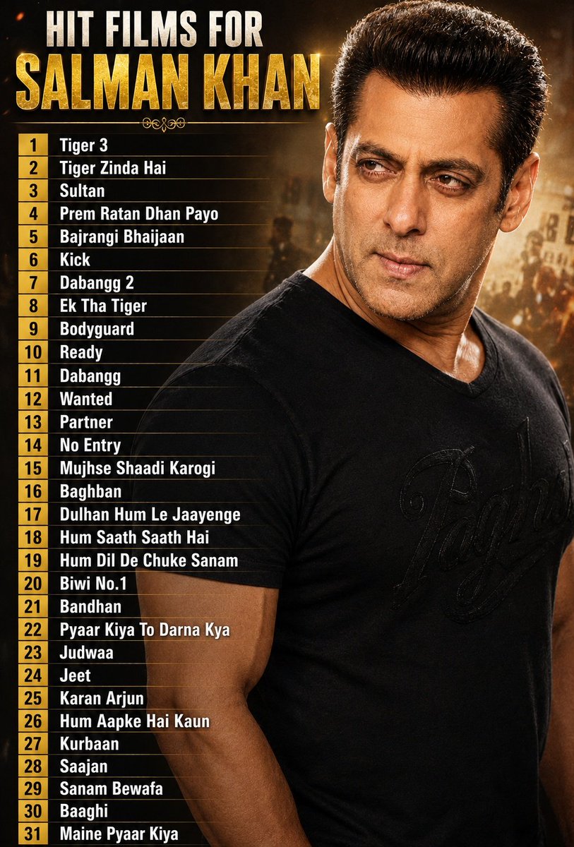 boxofficefever's tweet photo. 31 Clean Hits by #SalmanKhan ✅

All Eyes on Upcoming Films ✌️ https://t.co/7nSucyoSbE