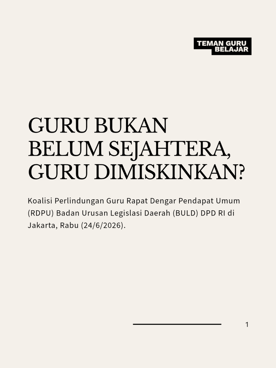 daniellsinaga_'s tweet photo. "Guru bukan belum sejahtera. Guru dimiskinkan." 

Kalimat ini mungkin terdengar keras. Namun, bagi banyak guru di Indonesia, ini adalah kenyataan yang mereka hadapi setiap hari. 

Di tengah berbagai upaya meningkatkan kualitas pendidikan, masih ada guru yang harus menghadapi berbagai pungutan, iuran wajib, hingga kebijakan yang dibuat tanpa melibatkan suara mereka. 

Padahal, pendidikan yang bermutu tidak lahir dari guru yang hanya diperintah.