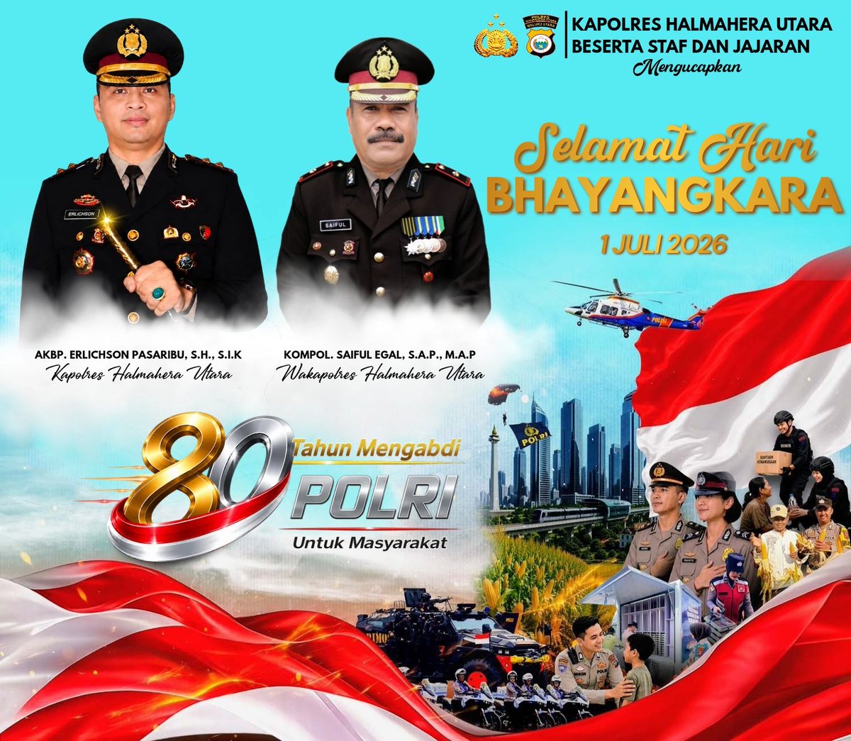 polreshalut_'s tweet photo. Kapolres Halmahera Utara beserta staf dan jajaran mengucapkan selamat HARI BHAYANGKARA KE-80🇮🇩

"POLRI UNTUK MASYARAKAT" https://t.co/7TwF45PLil