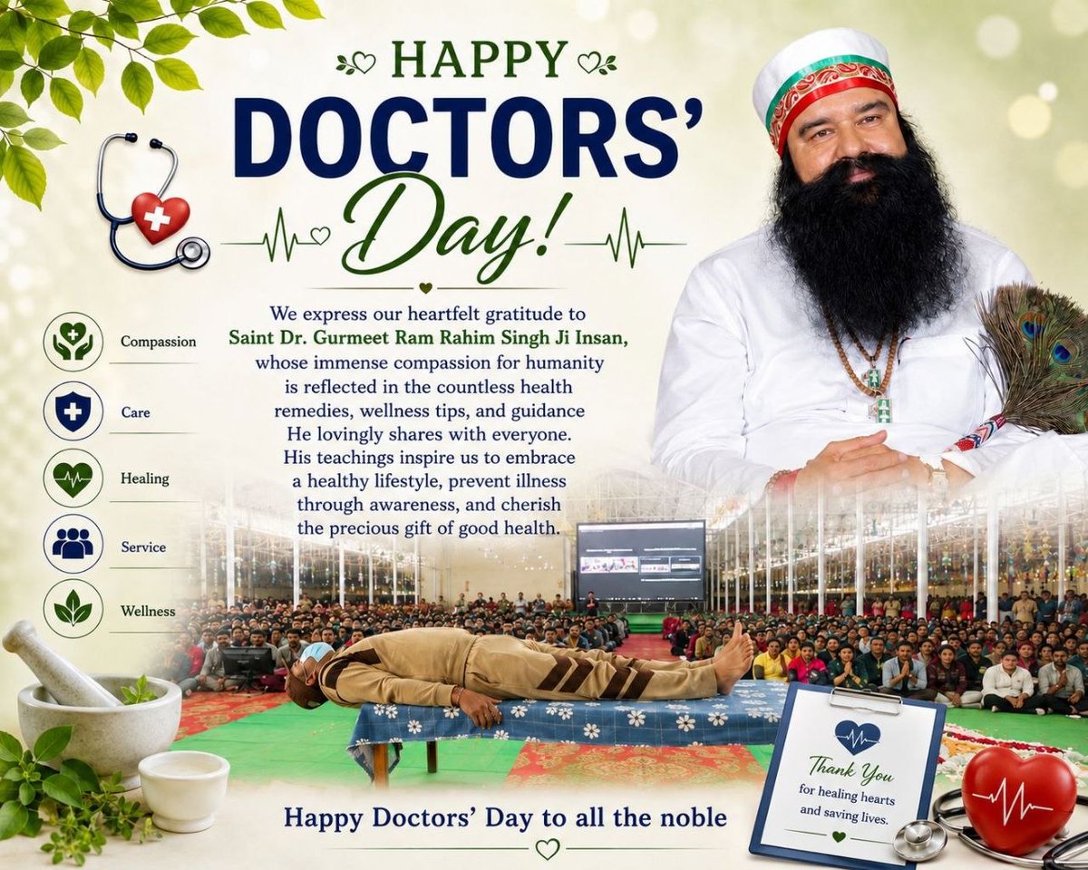 karan786in's tweet photo. #NationalDoctorsDay के अवसर पर हम पूज्य Saint डॉ @Gurmeetramrahim जी का हृदय से आभार व्यक्त करते हैं,जिनकी मानवता के प्रति अपार करुणा अनगिनत सरल स्वास्थ्य उपाय, और स्वास्थ्य संबंधी सुझाव लोगों को अच्छे स्वास्थ्य के लिए प्रेरित करते है 🙏🩺❤️।
#NationalDoctorsDay2026 https://t.co/TAAYCQToXE