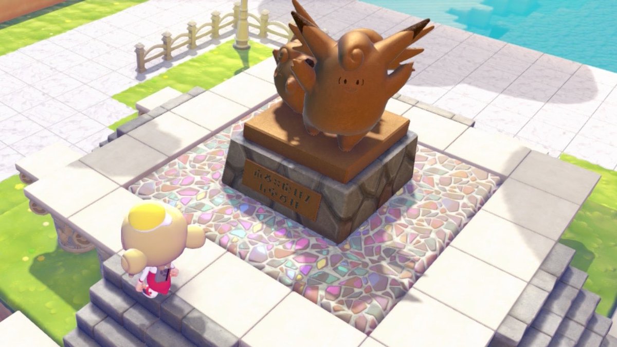 _Kaoring_'s tweet photo. 配信で作ってる庭のピッピ像の地面をこのタイルに変更した〜
グレーベースの地面だけど光に当たるとピンクがキラキラ光ってキレイ🫶🏻

ついでにピッピダンス踊っといた(伝わる人には伝われ)

#ぽこポケ #ぽこあポケモン https://t.co/JkePrfSx8g