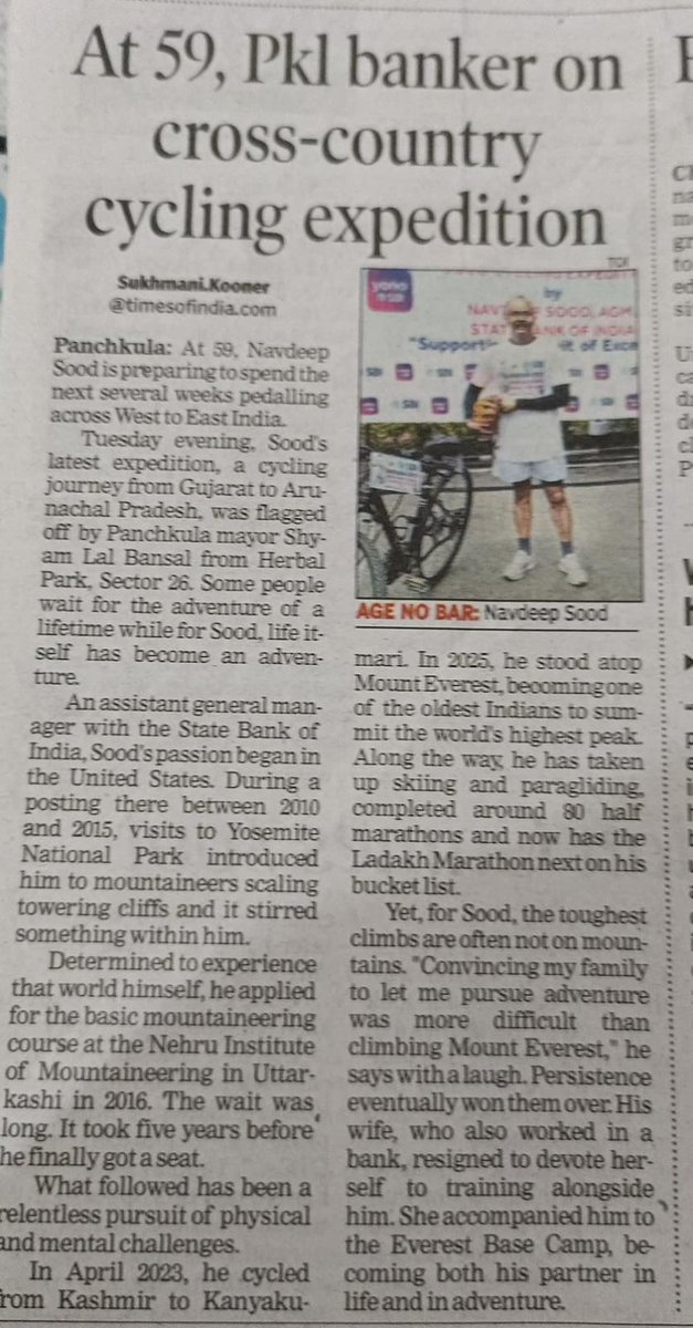 mohitgupta1962's tweet photo. Mount Everest? Done. 🏔️
Kashmir to Kanyakumari? Done. 🚴♂️
Next up: Pedaling West to East India at age 59!
My friend Navdeep Sood (former SBI AGM) is redefining what life after 50 looks like. Absolutely inspiring! 📜✨
#FitnessMotivation #NeverStopExploring #CyclingExpedition https://t.co/2mgp1dBYTi