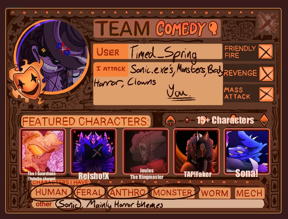 Deathz_spring's tweet photo. ARTFIGHT TODAY !!!! YOU KNOW WHAT THAT MEANS!! ADVERTISING!!! 
All links will be in a reply!! 
I guarantee revenges no matter the team !! 
Here's my friends cards too 
Me and my partner have #ThoughtsandPrayersAU characters up 
[[ #artfight2026 #execommunity ]] https://t.co/AXJOvyChOx