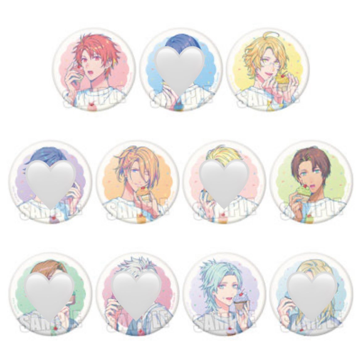 HN_______tag's tweet photo. @a【交換譲渡】
うたプリ/BGS/缶バッジ/BE MY CUPCAKE Ver. 

譲 )音也，那月，レン，セシル

求 )藍＞定価+送料

10セット(110個)近日予約予定
同レアリティ同士の交換
郵送、都内手渡し可能

音也は譲渡のお声掛けを頂いている為、交換優先

検索からでもお気軽にお声掛け下さい。 https://t.co/LiFKvDctfZ